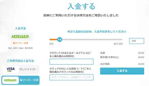 インターカジノのインターフェイス