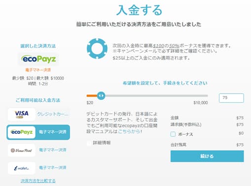 エコペイズ入金画面