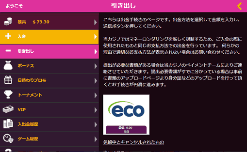 エコペイズへの払い戻し画面1