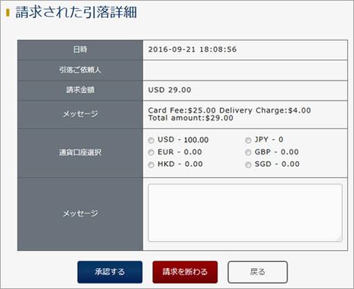 請求された引き落とし詳細画面