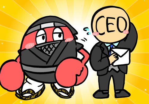 CEOたちにメールで助言するカニスピさん