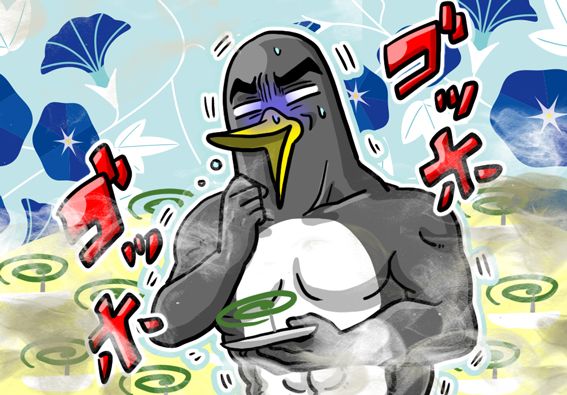 蚊取り線香にいぶされるペンギンさん