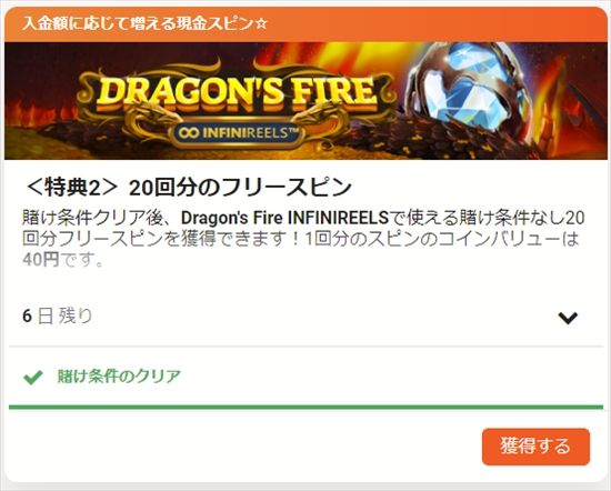 特典20回分のフリースピン