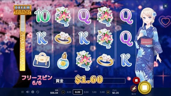 6フリースピンで$1.60獲得