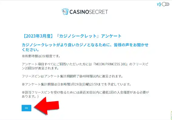 OKボタンを押すと、アンケートが表示されます