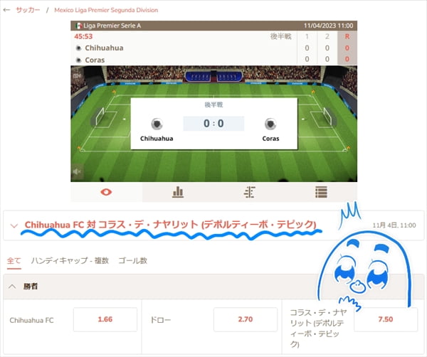 よく分からん名前が読めない試合にベット