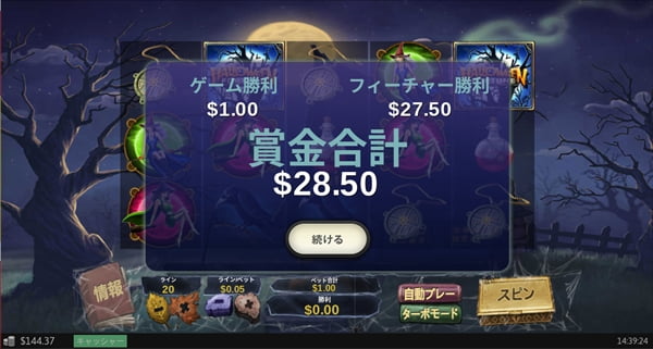 フリーゲームの結果は28.5ドル！