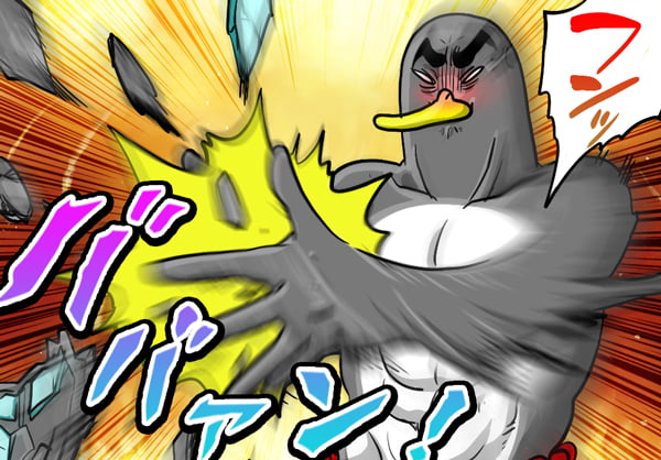 モニターをぶっ壊すペンギン