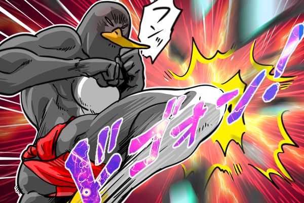 膝蹴りをするペンギン