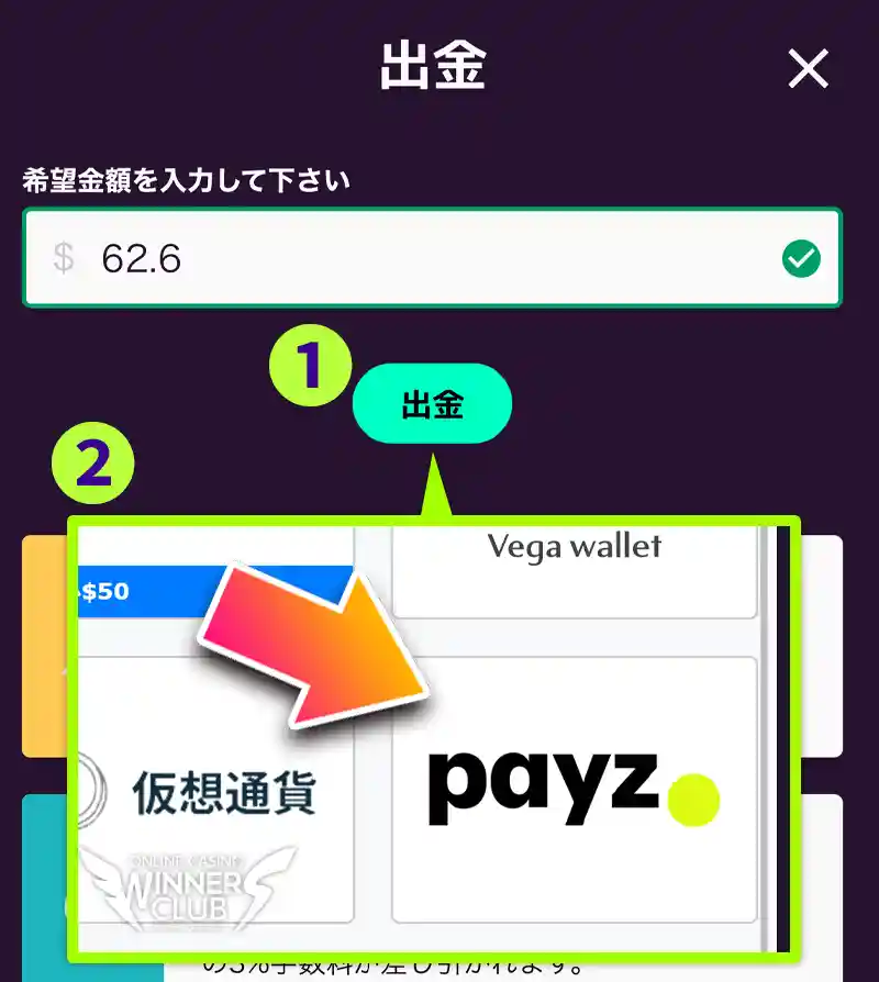 出金額を指定しペイズを開く