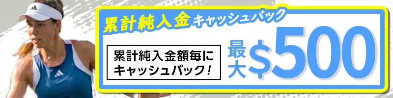 累積純入金額に応じてもらえる最大500ドルの入金キャッシュバック