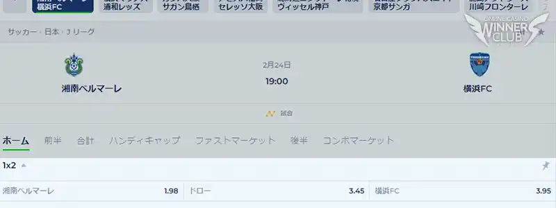 1×2ベット / マネーライン(勝敗を予想)