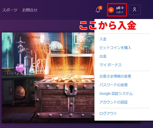 ビットカジノ入金画面1