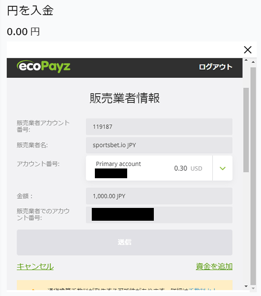エコペイズからの入金画面5