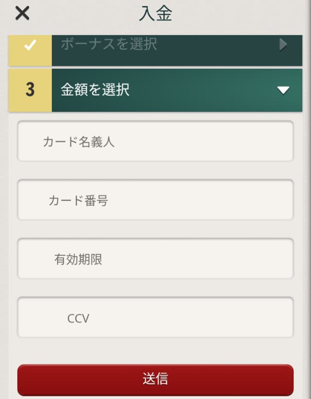 チェリーカジノ クレジットカードの入金画面4