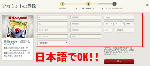 チェリーカジノ 登録画面