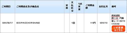 カード会社の明細