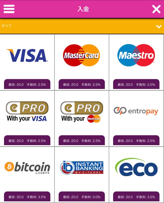 クレジットカードの入金画面1