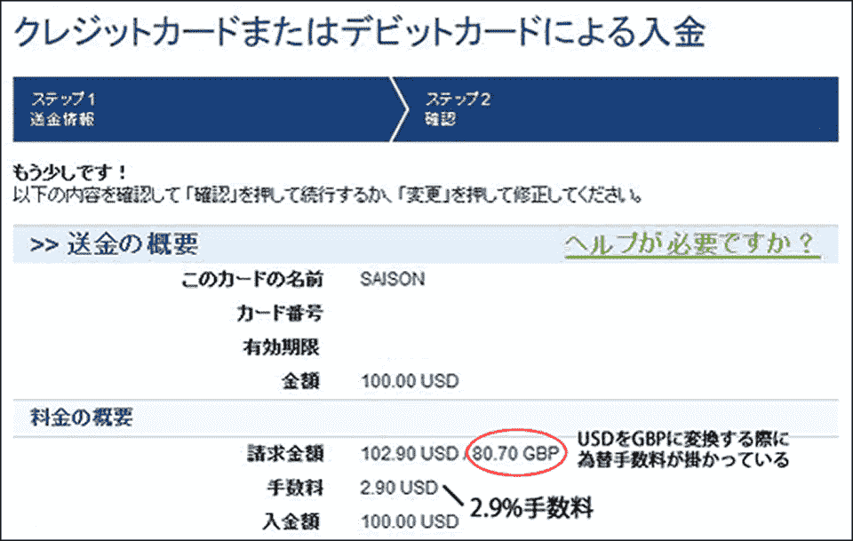 カードによる入金