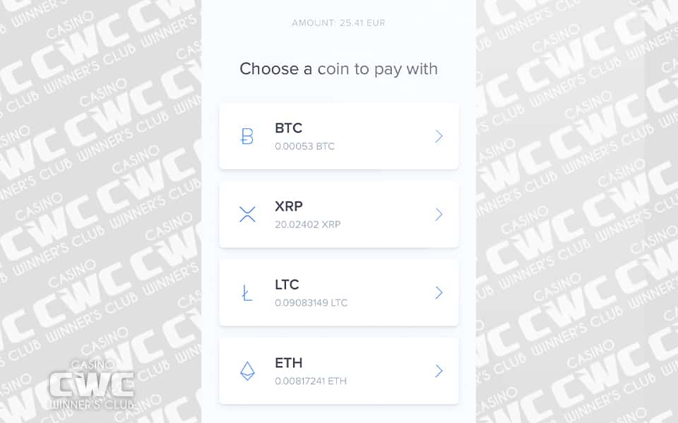入金に使う仮想通貨を選択する