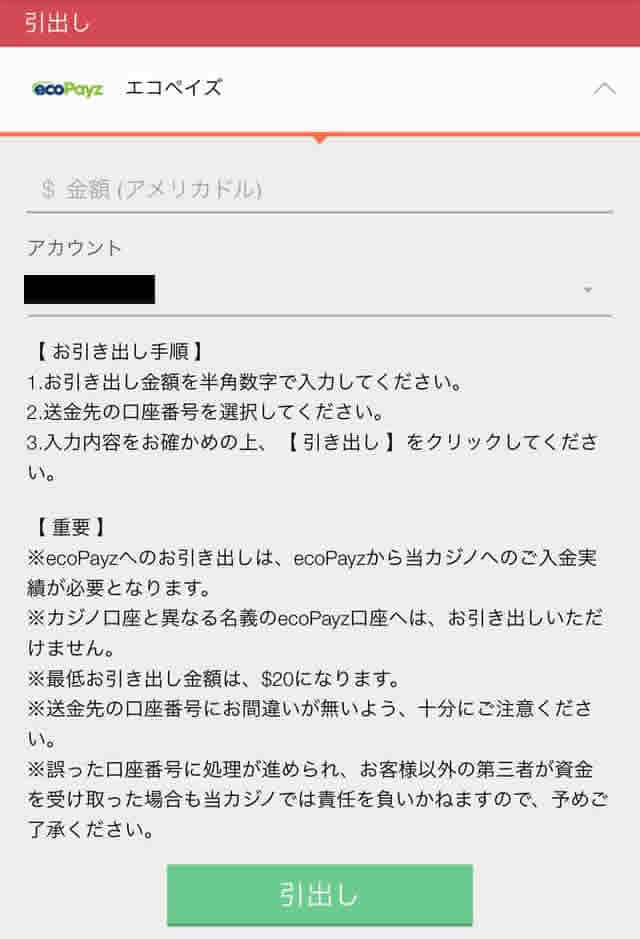 エコペイズからの引き出し画面